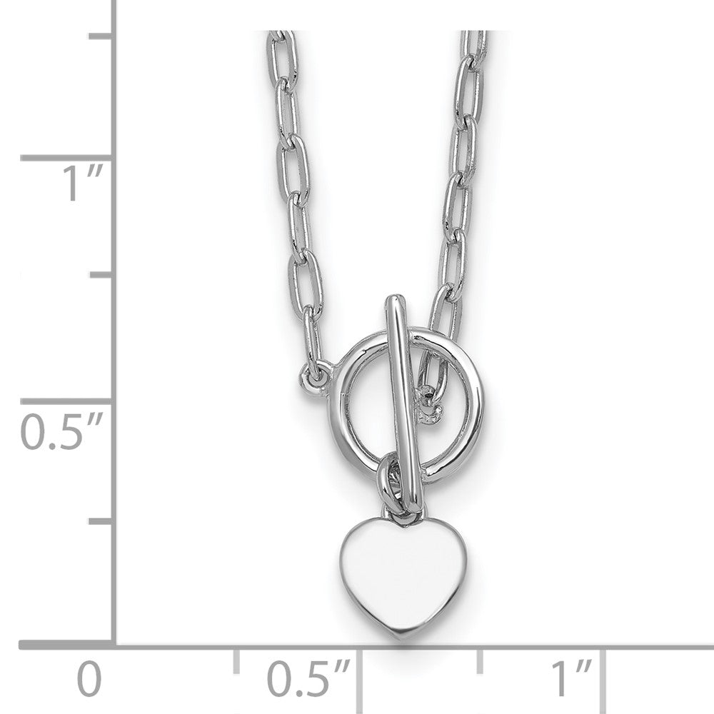 Sterling Silver Rhodium-plated Polished Heart Dangle Paperclip Link 16 Inch with 2 Inch Extension Necklace 16 Inches