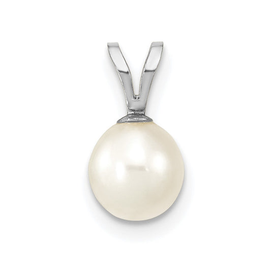 10k White Gold 6-7mm White Round Freshwater Cultured Pearl Pendant