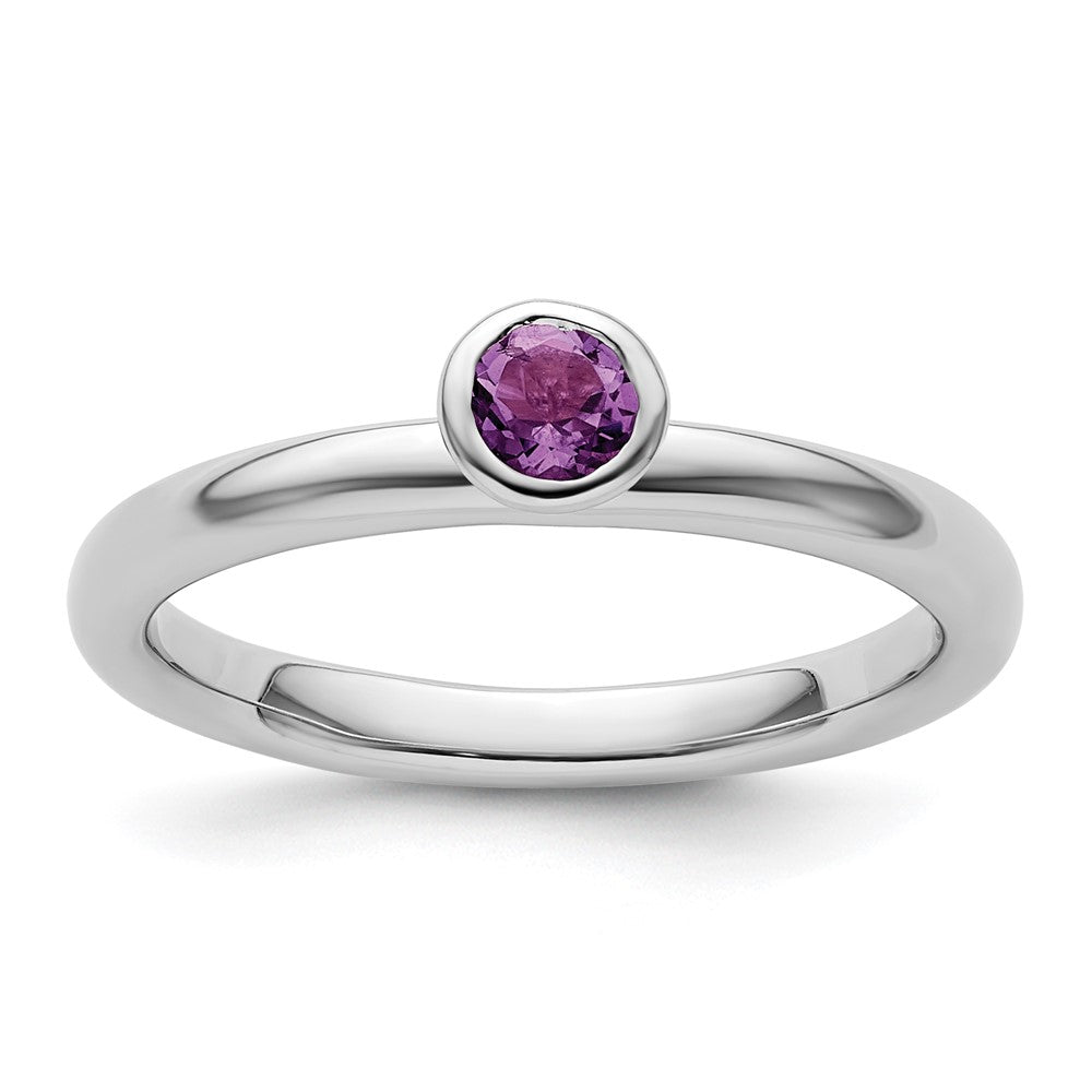 Sterling Silver Stackable Expressions High 4mm Round Amethyst Ring Size -10