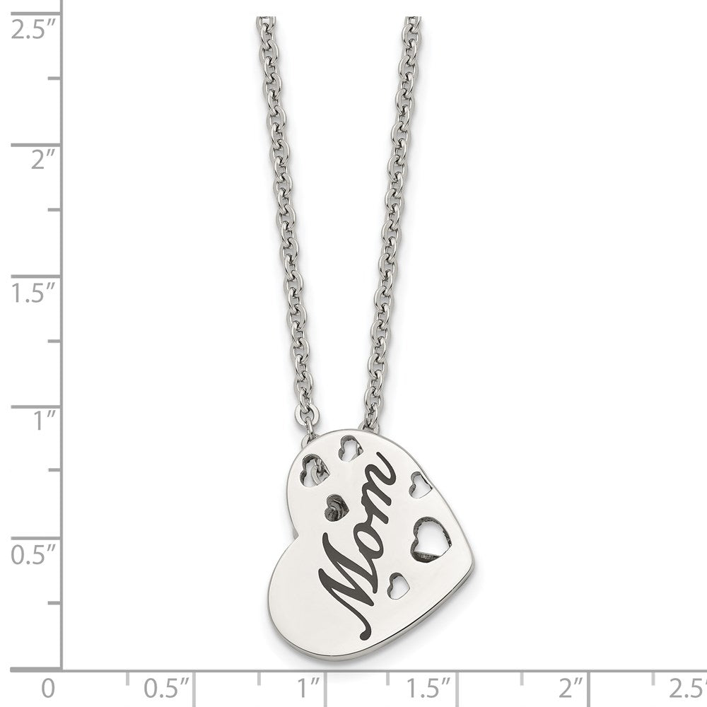 Stainless Steel Polished Enameled Mom Heart 20in Necklace