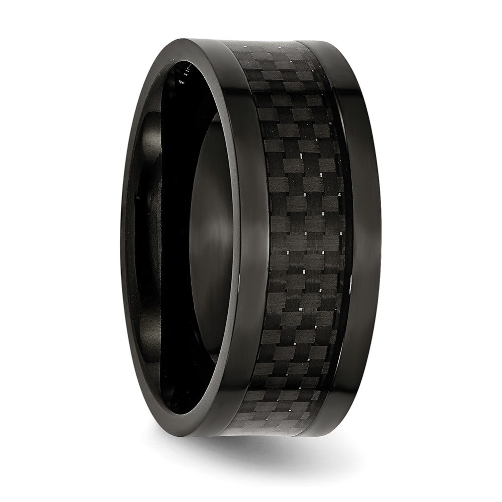 Titanium Polished Black IP-plated w/Carbon Fiber Inlay 9mm Band Size - 9.5