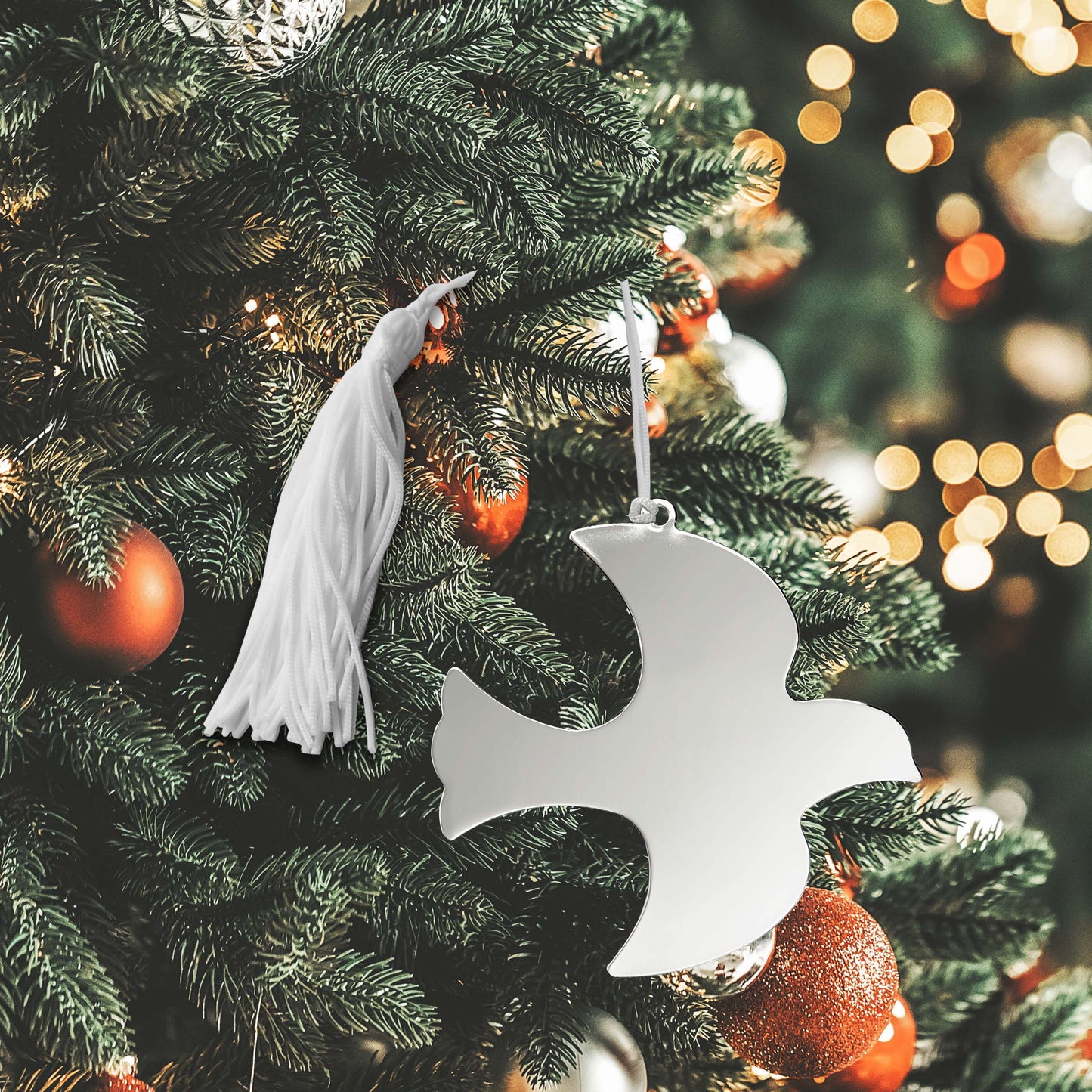 CGI Dove Ornament with Red & White Tassels