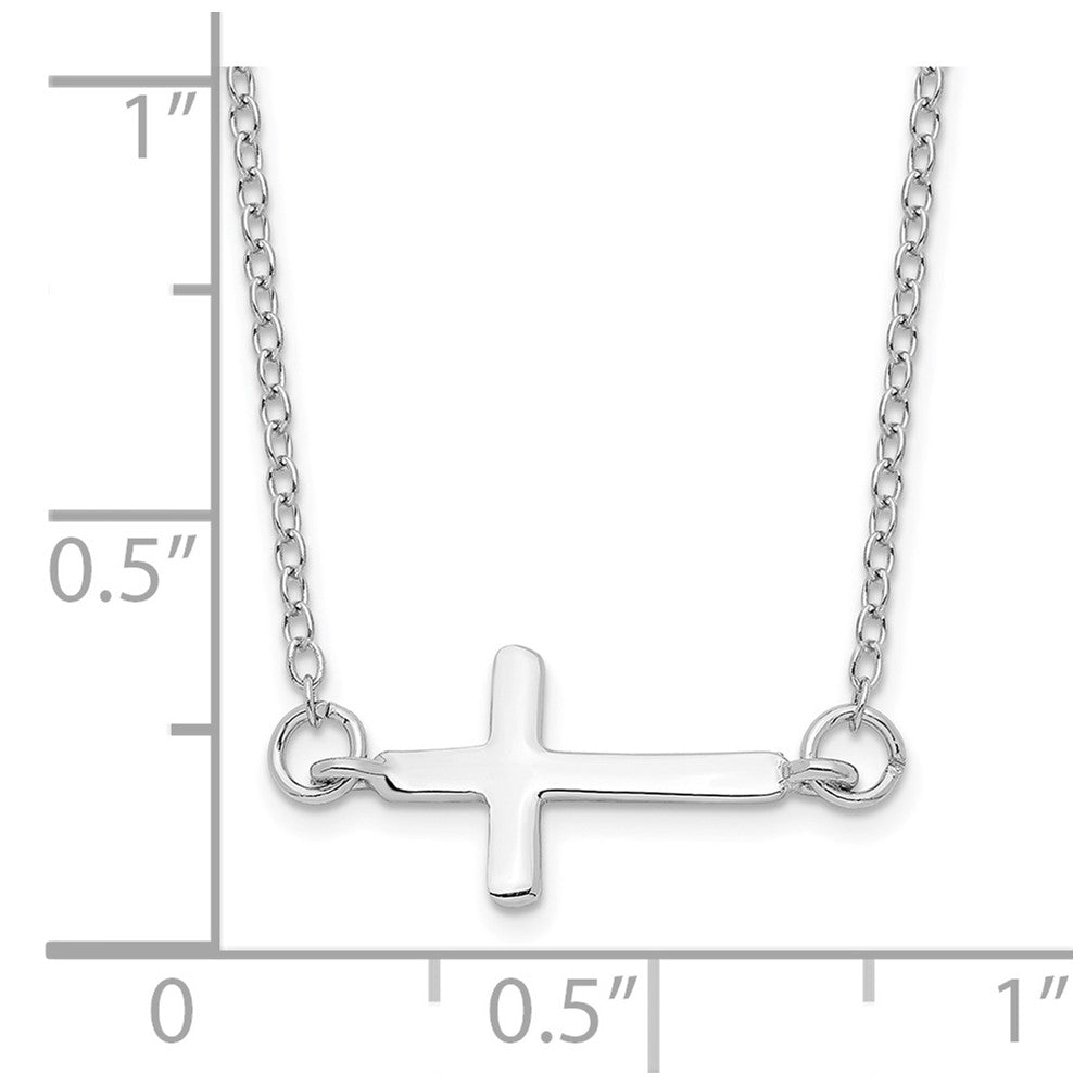 Sterling Silver Rhodium-plated w/ 2in ext. Sideways Cross Necklace 16 Inches