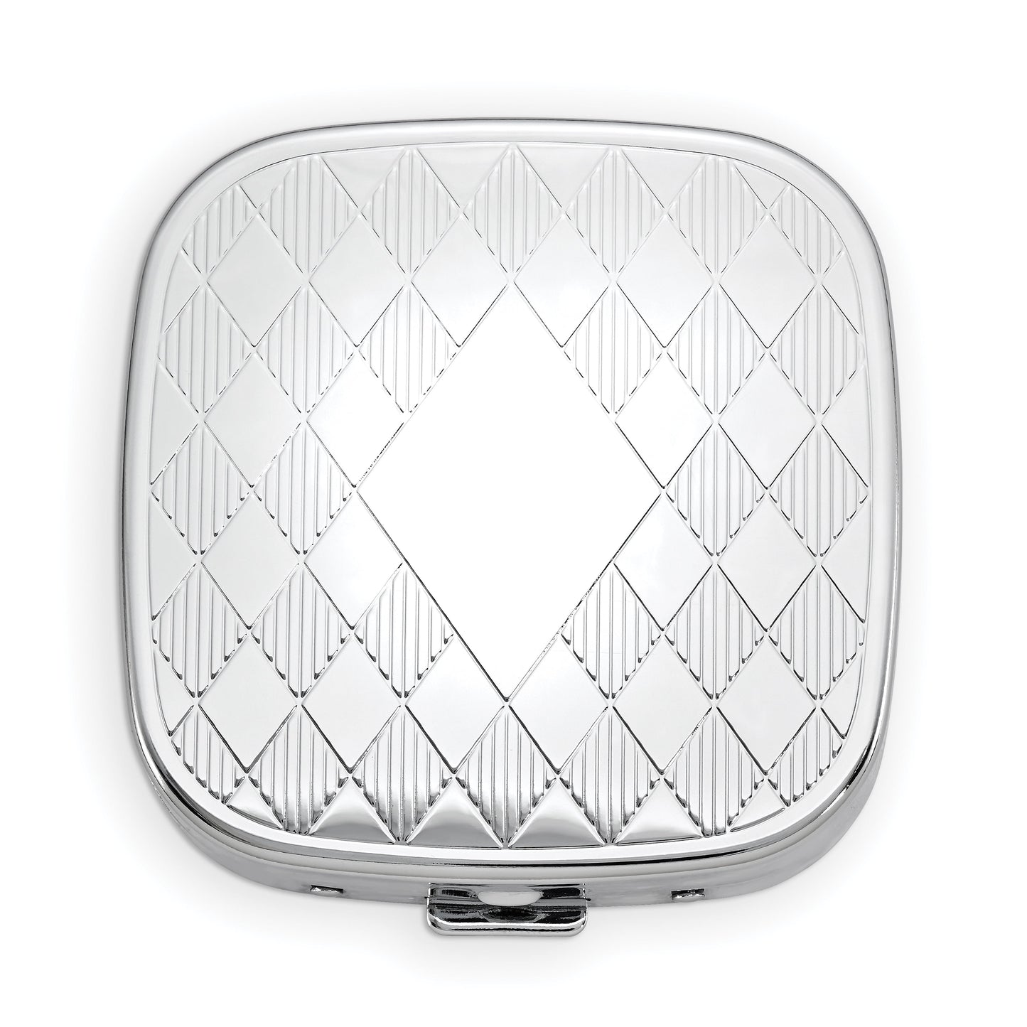 Set of 2 Square-Shaped Pocket Purse Pill Box With Mirror (Silver Etched Lines - Engraveable)