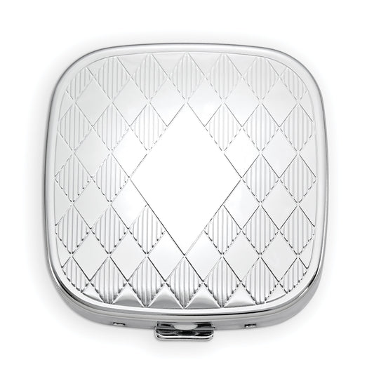 Set of 2 Square-Shaped Pocket Purse Pill Box With Mirror (Silver Etched Lines - Engraveable)