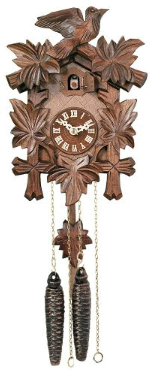 River City Clocks One Day Hand-Carved Cuckoo Clock with Five Maple Leaves & One Bird