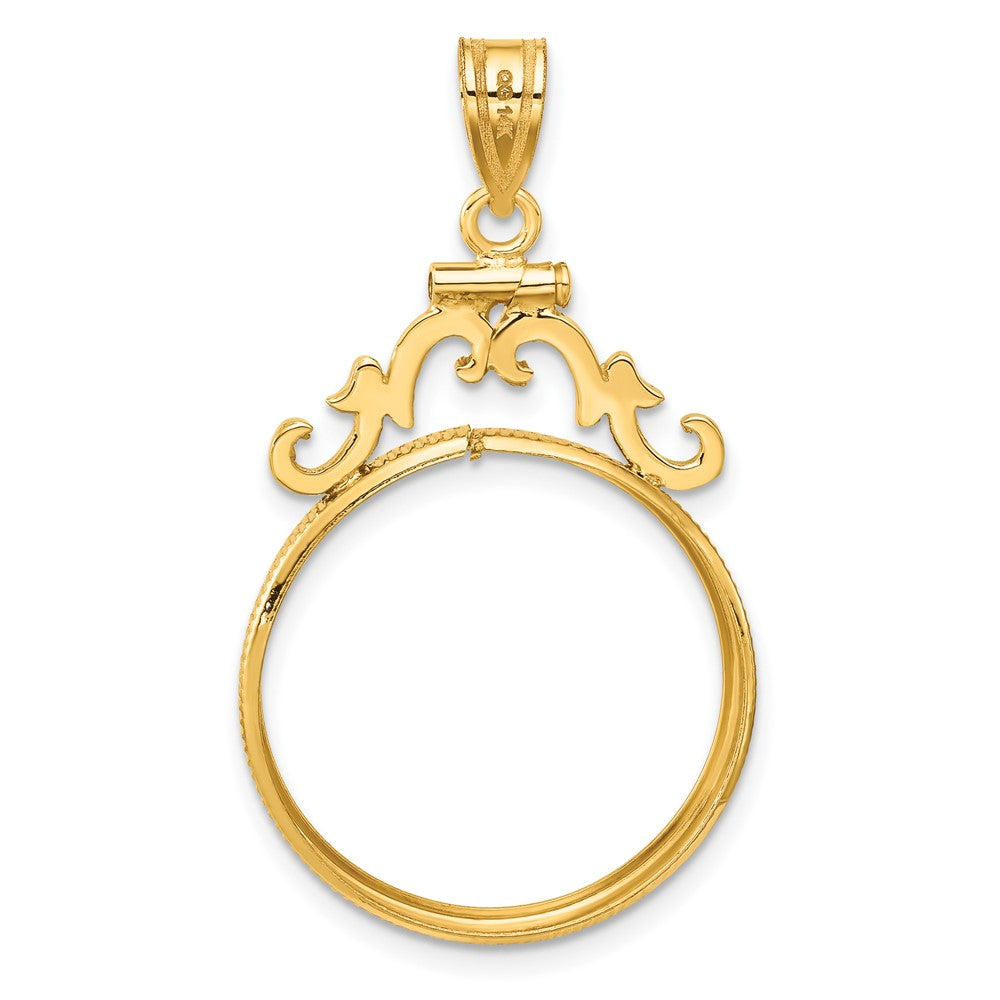 Wideband Distinguished Coin Jewelry 14k Polished French Scroll 22.0mm x 1.9mm Screw Top Coin Bezel Pendant