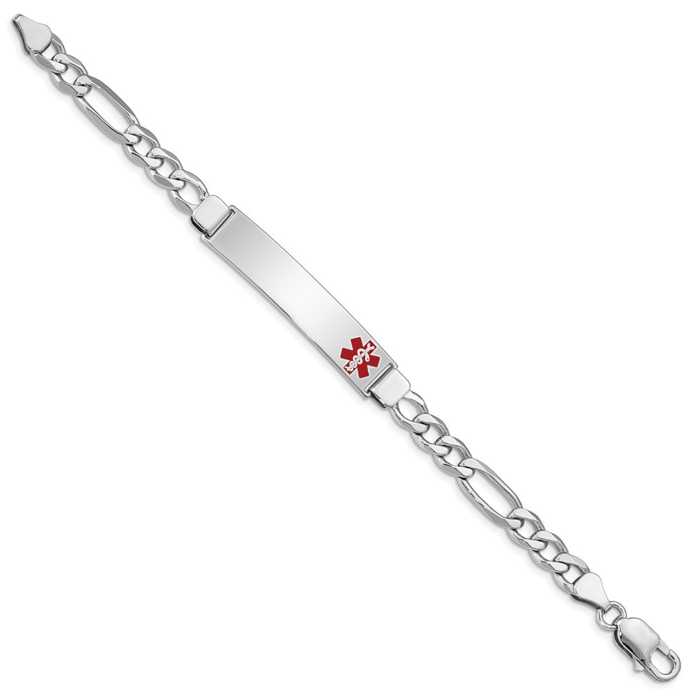 Sterling Silver Rhodium-plated Medical ID Figaro Link Bracelet 7 inches