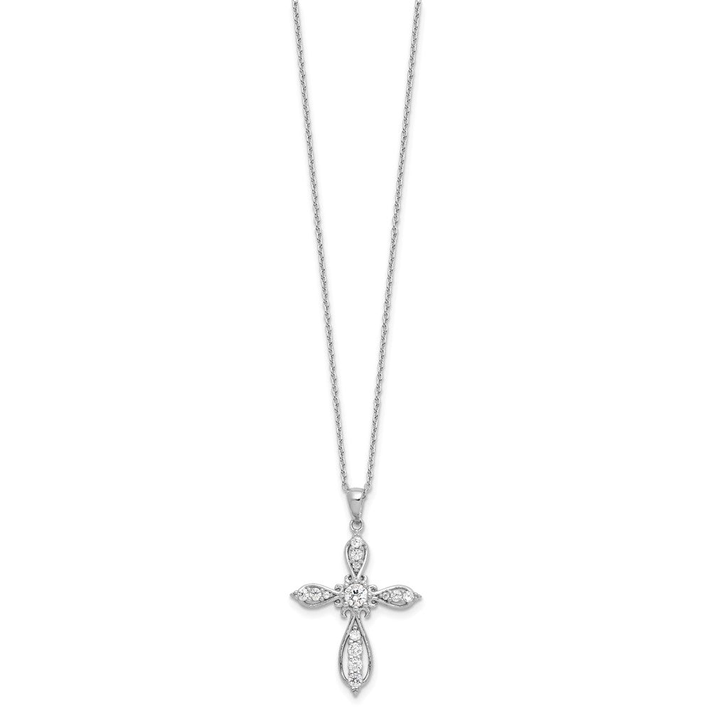 Cheryl M Sterling Silver Rhodium-plated Brilliant-cut CZ Cross 18 Inch Necklace with 2 Inch Extender