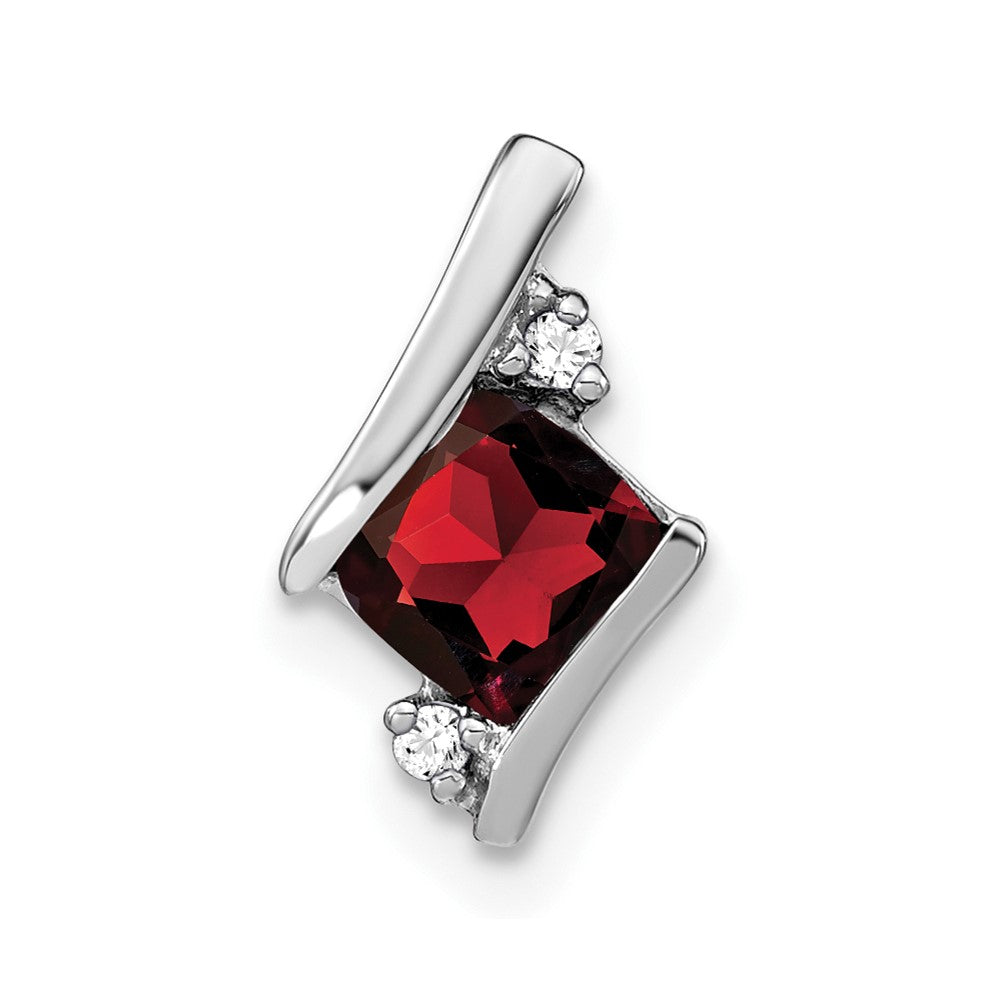 14K White Gold  Cushion Garnet and Diamond Chain Slide