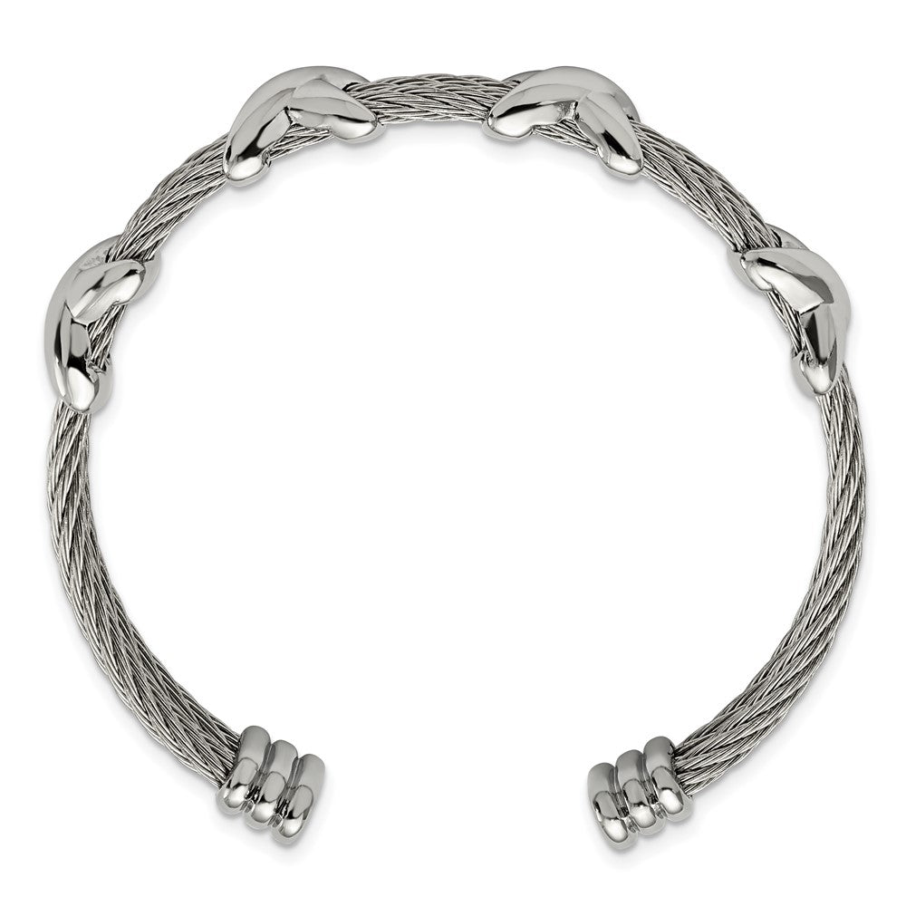 Stainless Steel Polished Cable Cuff Bangle 6.5 inches