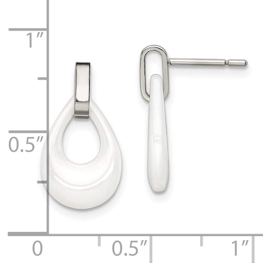 Stainless Steel Polished White Ceramic Post Dangle Earrings