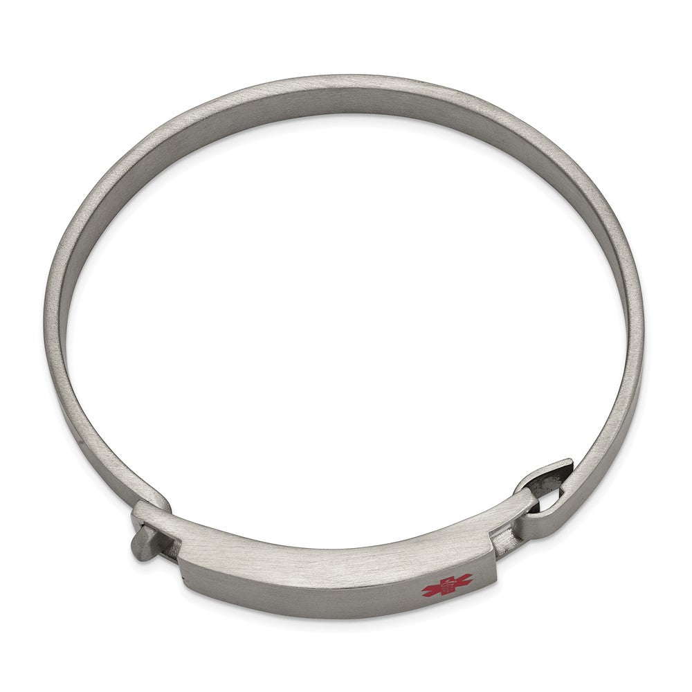 Stainless Steel Brushed w/ Red Enamel 8.00mm Medical ID Bangle 7 inches