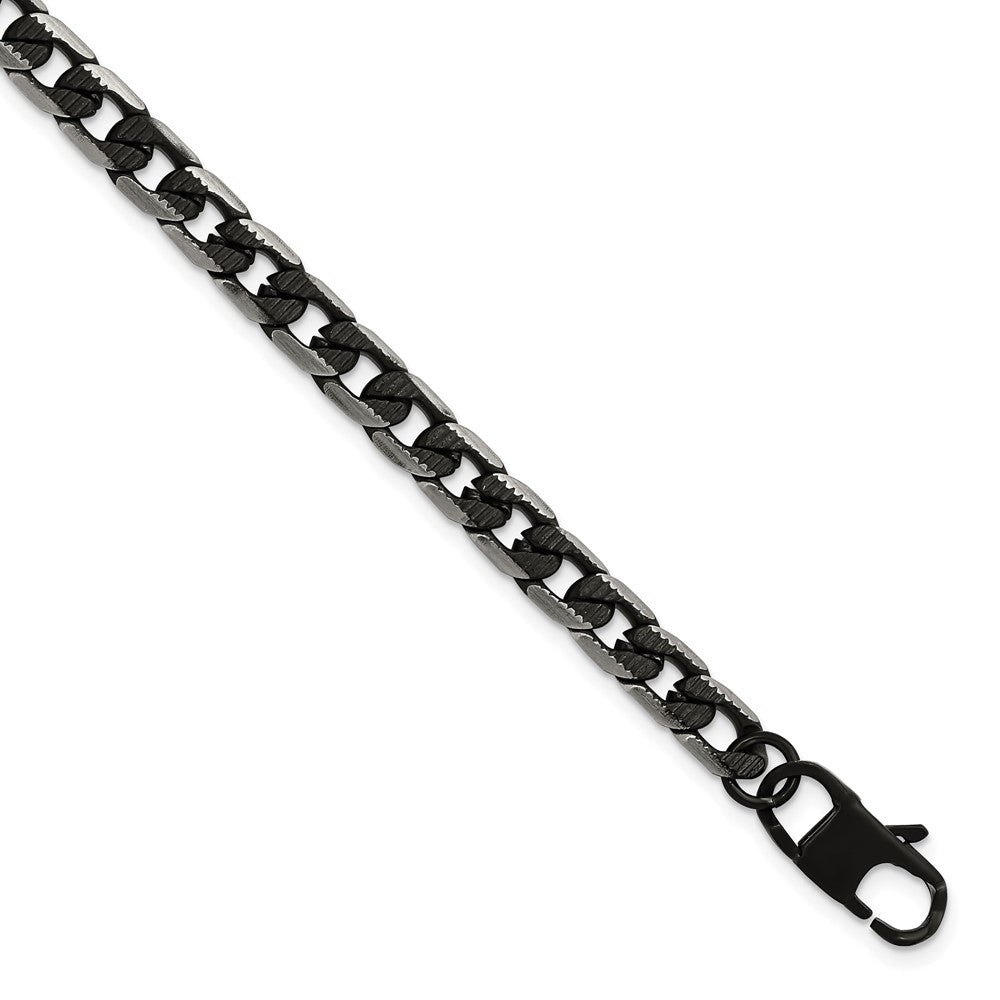 Stainless Steel Brushed & Textured Black IP-plated Curb Chain 8in Bracelet 8 inches
