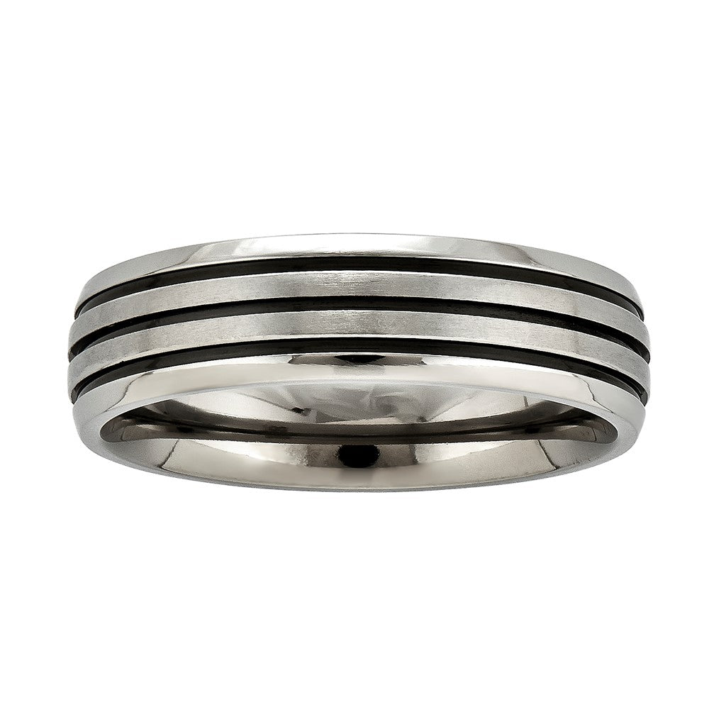 Titanium 6mm w/ 3 Black Ion Plated Accent Stripes Comfort Fit Band