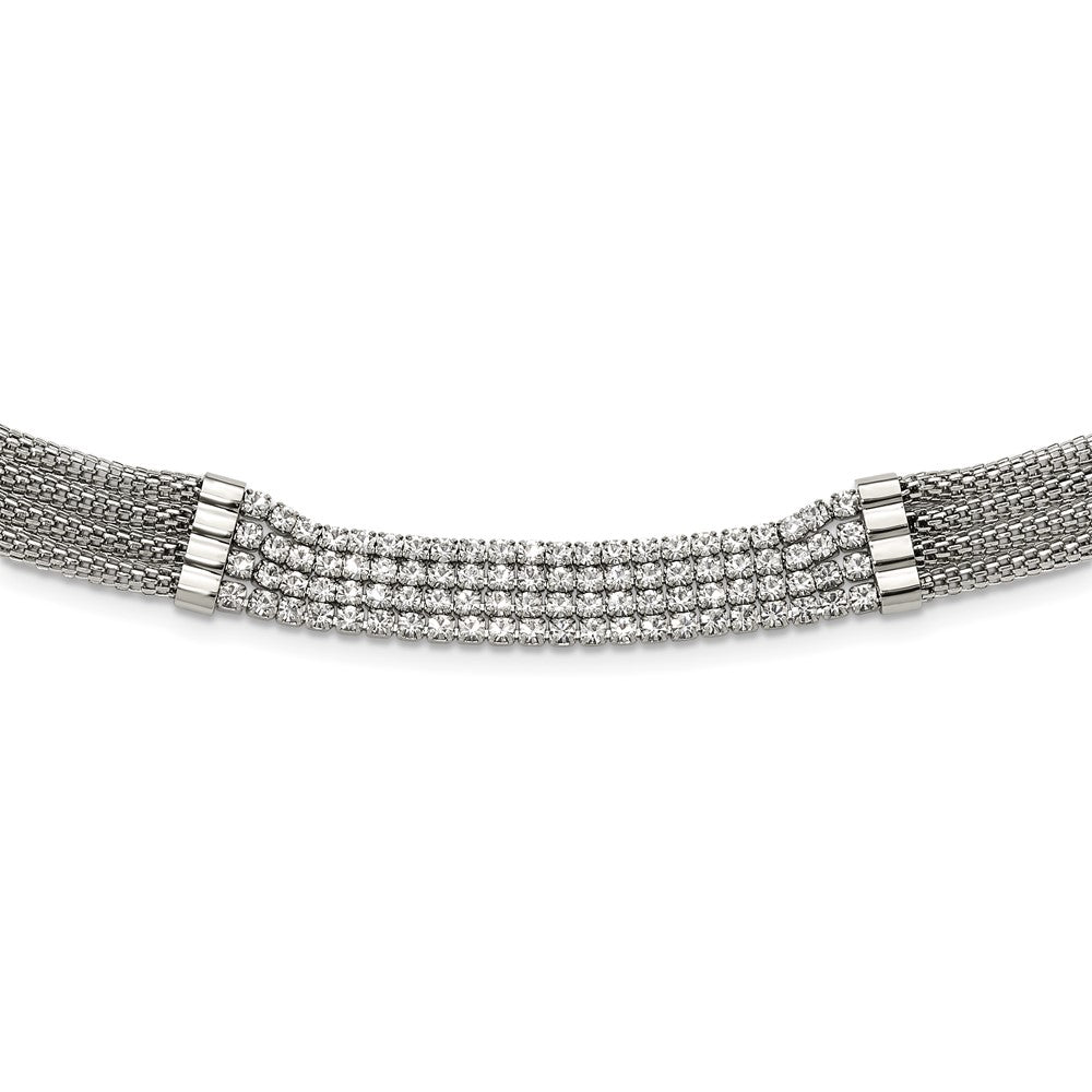 Stainless Steel Polished w/CZ Multi Strand w/2.75in ext Choker Necklace