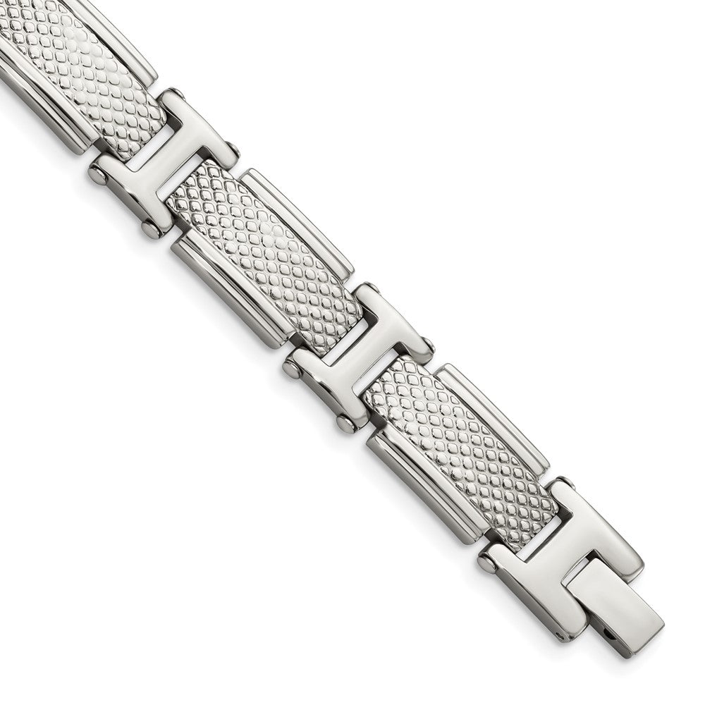 Stainless Steel Polished and Textured 8.5in Bracelet 8.5 inches