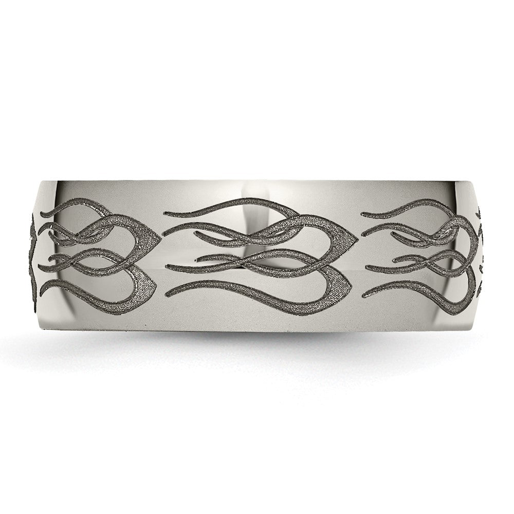 Titanium Polished Flame Laser Design 8mm Band Size - 10
