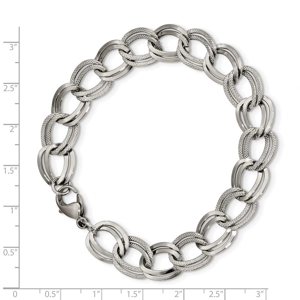 Stainless Steel Polished and Textured 8 inch Link Bracelet 8 inches