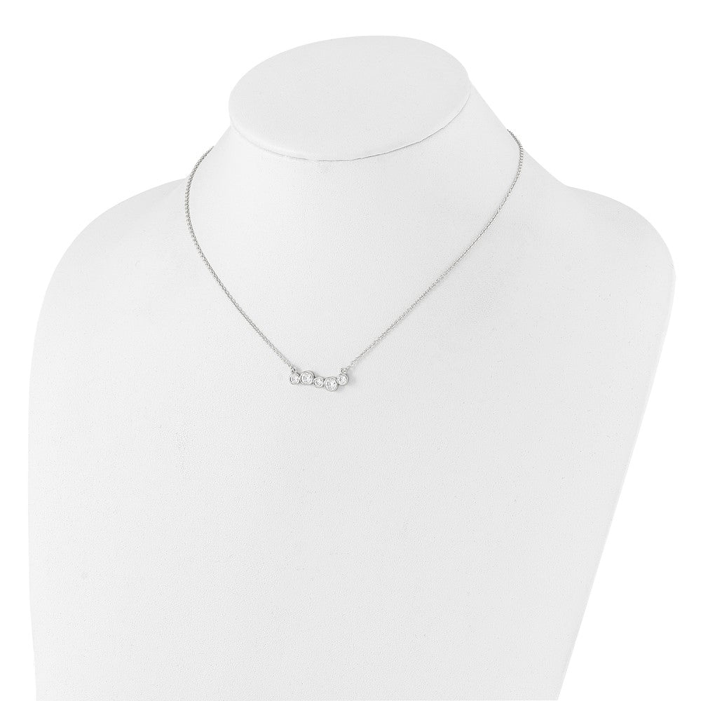 Sterling Silver Polished 5 Bezel Set CZs 16in Bar Necklace 16 Inches
