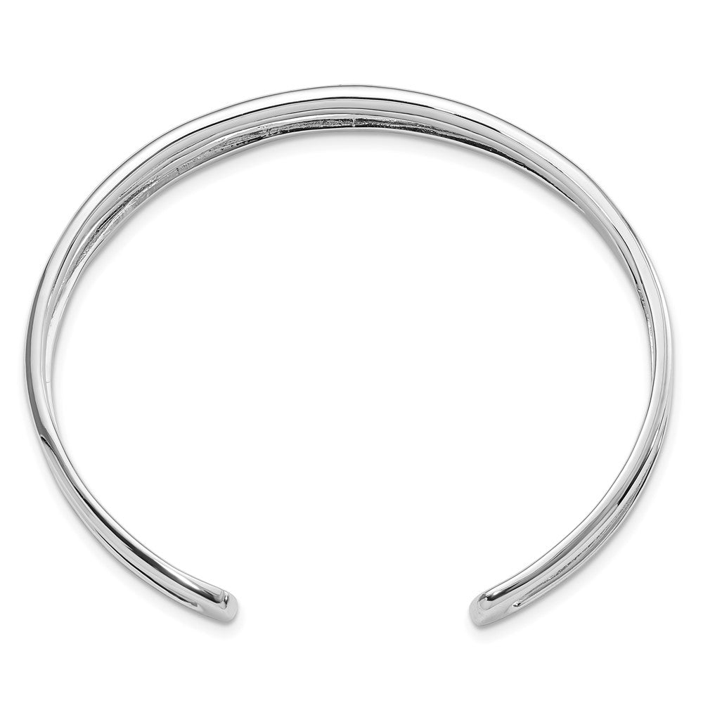 Sterling Silver RH-plated Polished Three Line Cuff Bangle 7.75 inches
