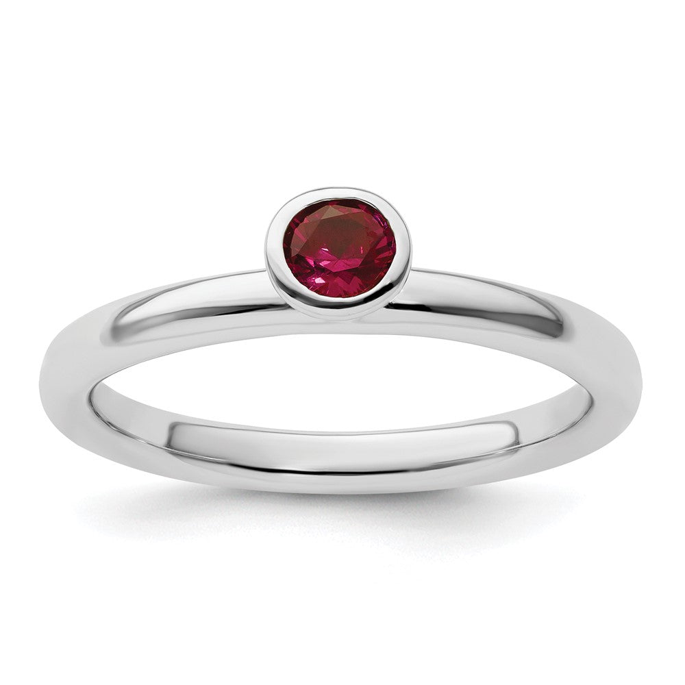 Sterling Silver Stackable Expressions High 4mm Round Created Ruby Ring Size -8