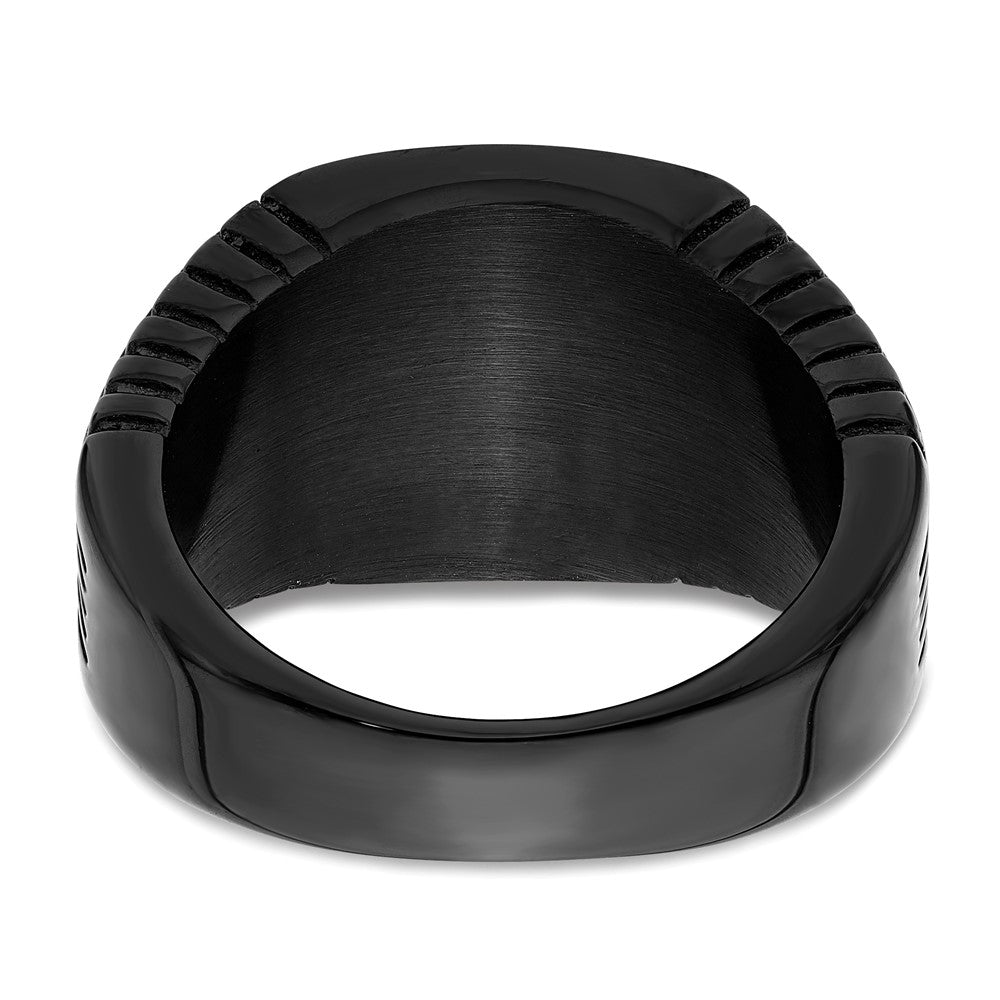 Stainless Steel Polished Black IP-plated with Black CZ Signet Ring Size - 12