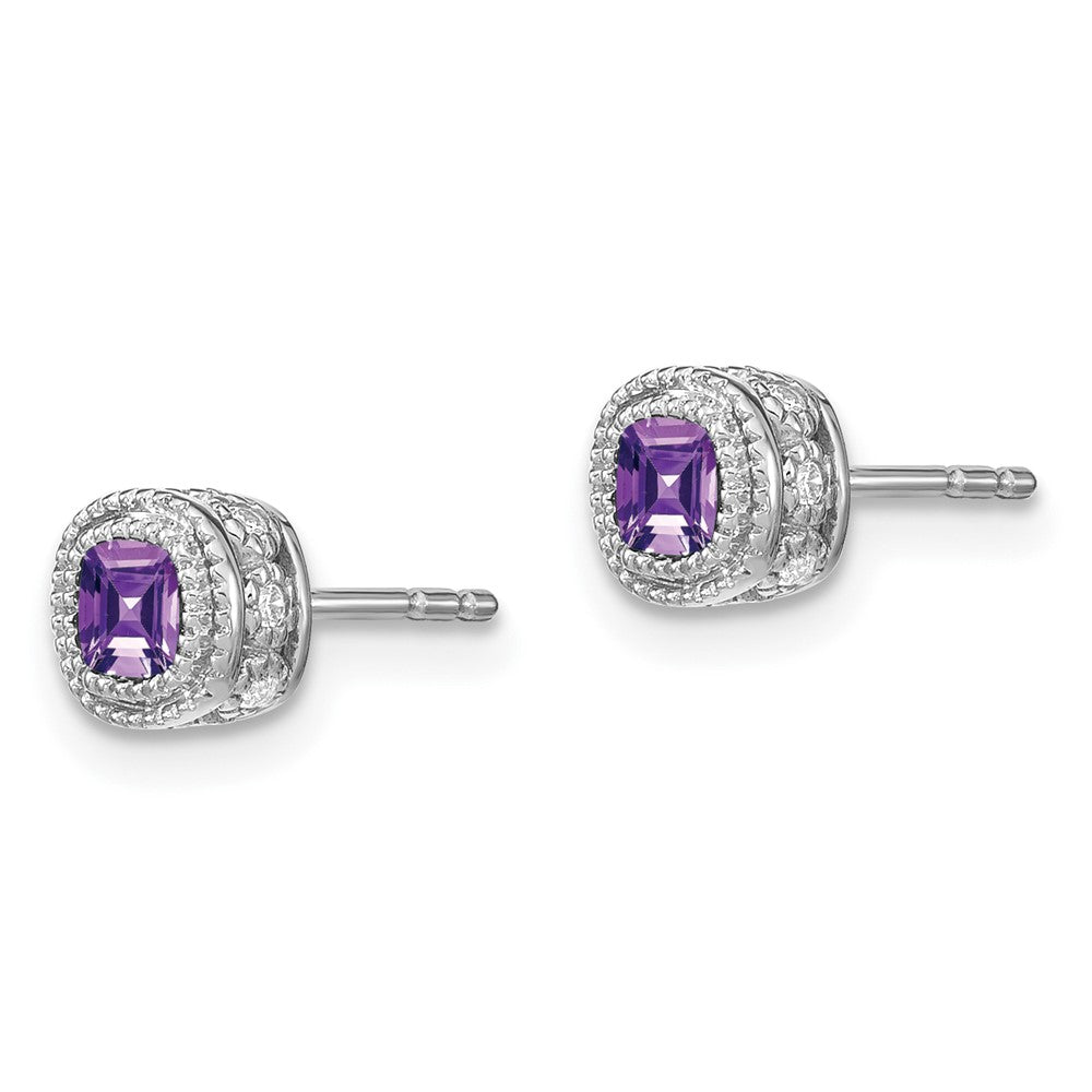 14k White Gold Cushion Amethyst and Diamond Earrings