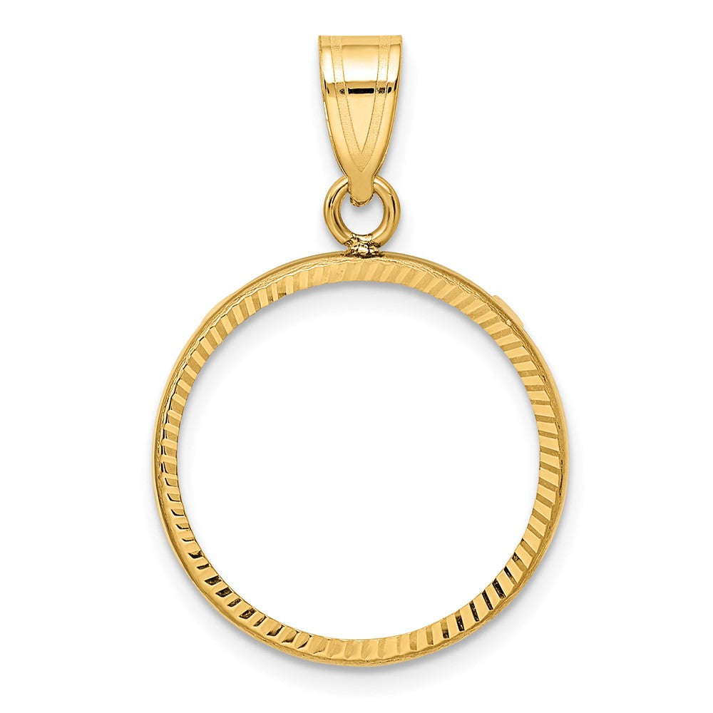 Wideband Distinguished Coin Jewelry 10k Polished and Diamond-cut 18.0mm Prong Coin Bezel Pendant