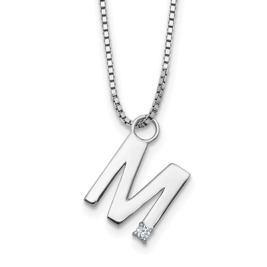 White Ice Sterling Silver Rhodium-plated 18 inch Diamond Letter M Initial Necklace plus 2 inch Extender 18 Inches