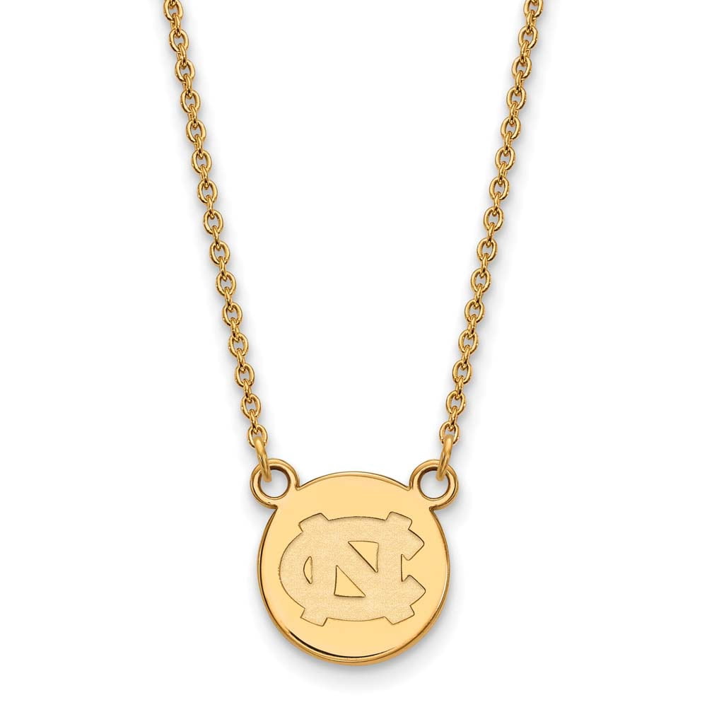 Sterling Silver Gold-plated LogoArt University of North Carolina Small Disc 18 inch Necklace QGP038UNC-18