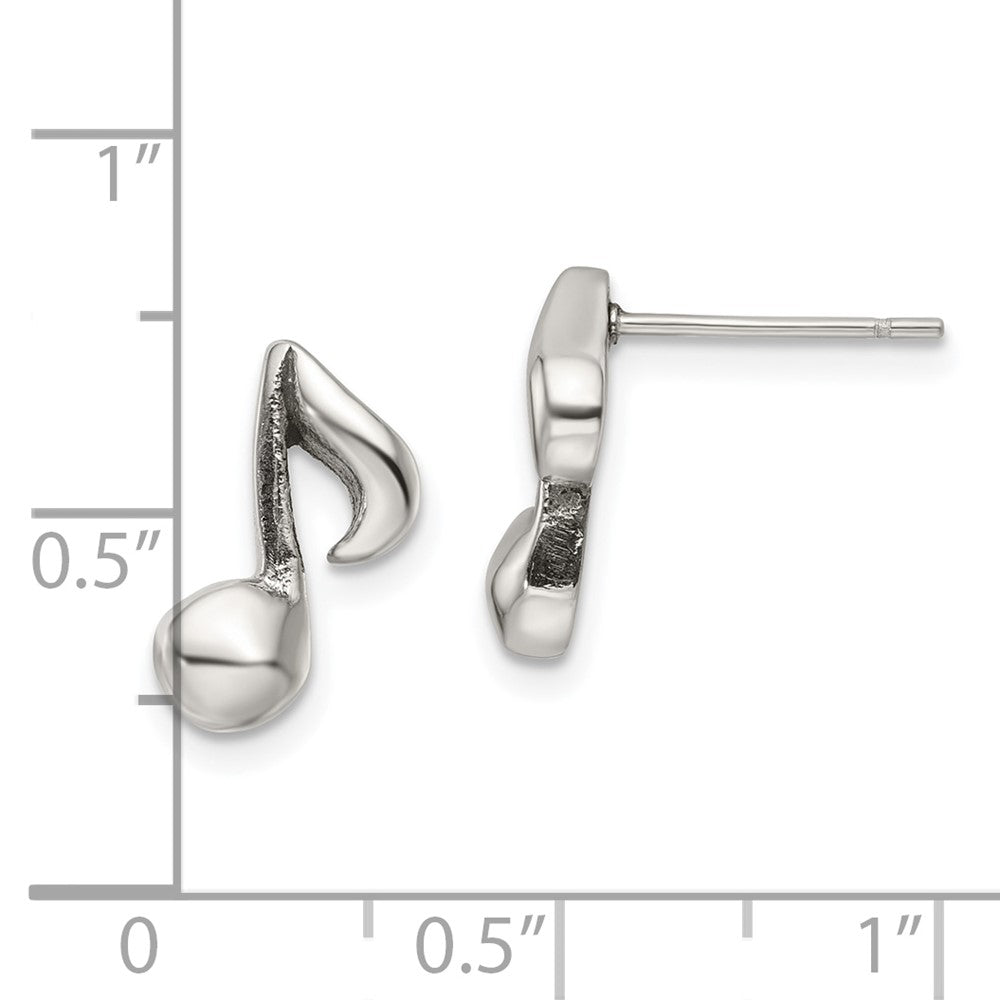 Stainless Steel Polished Music Note Post Earrings