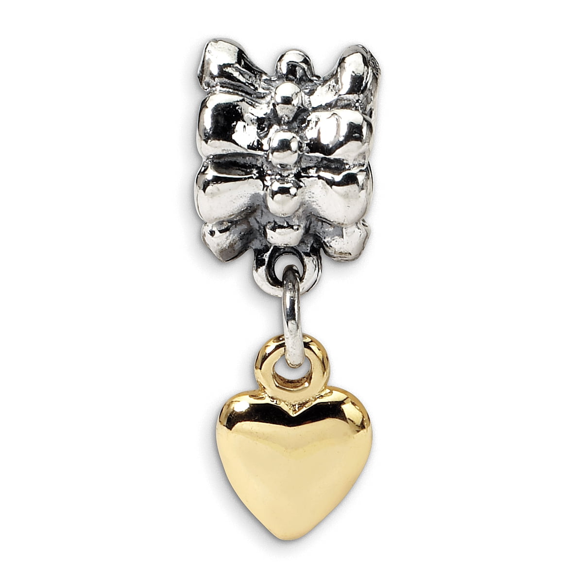 Sterling Silver & 14k Reflections Heart Dangle Bead