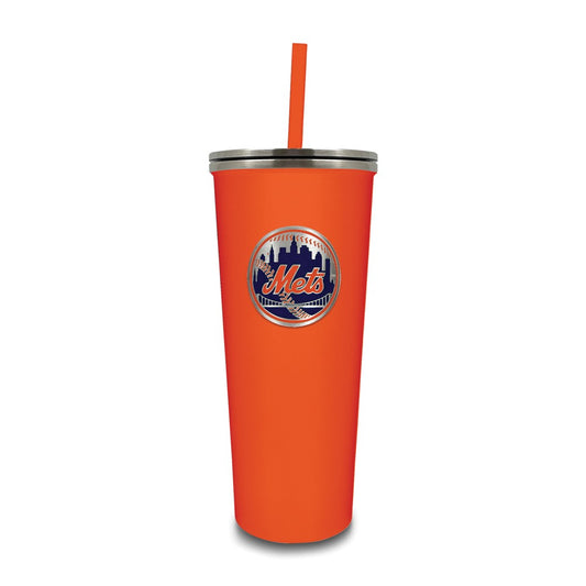 MLB New York Mets Stainless Steel 24 ounce Skinny Tumbler with Emblem and Straw