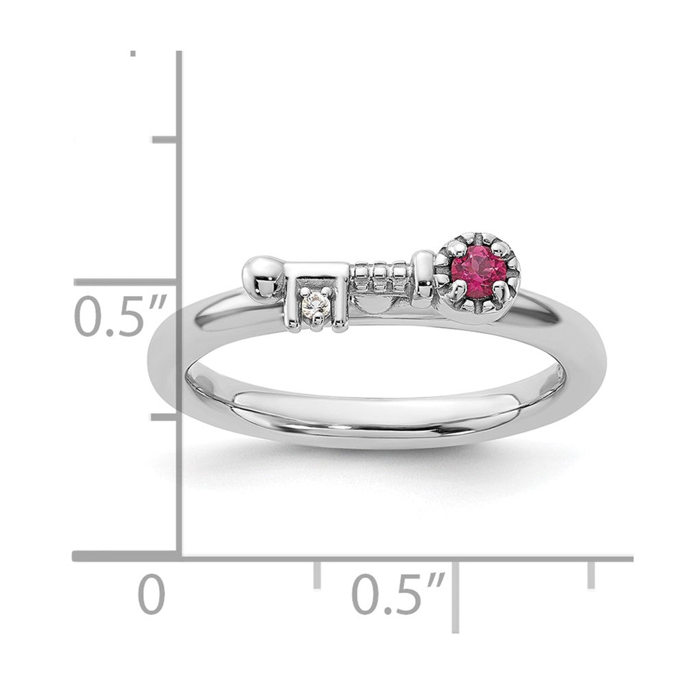Sterling Silver Stackable Expressions Rhodium-plated Pink Tourmaline and White Topaz Key Ring Size -6