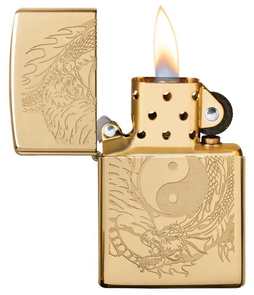 Zippo Tiger and Dragon Design High Polish Brass Pocket Lighter
