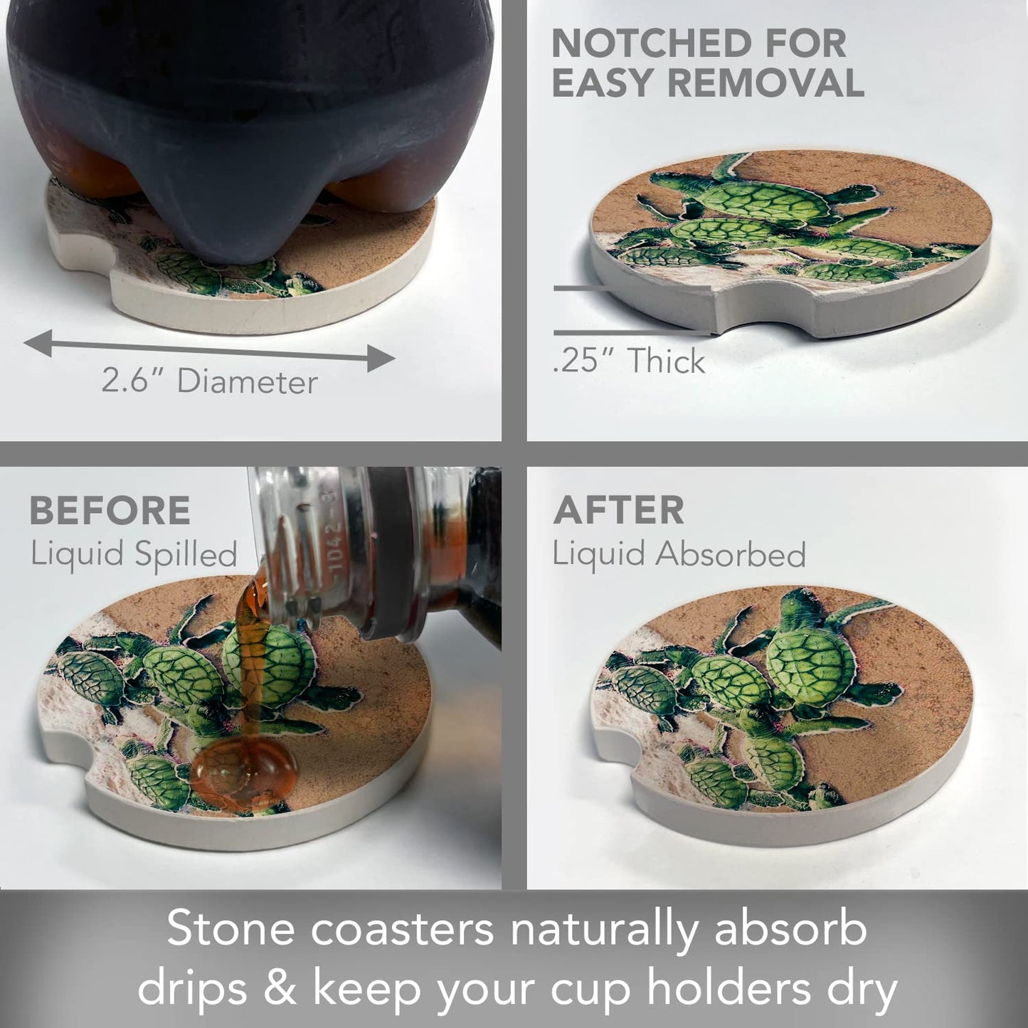 CounterArt "Winter Santa"  1 Pack Absorbent Stone Coaster for Vehicle Cup Holder 2.6” Diameter