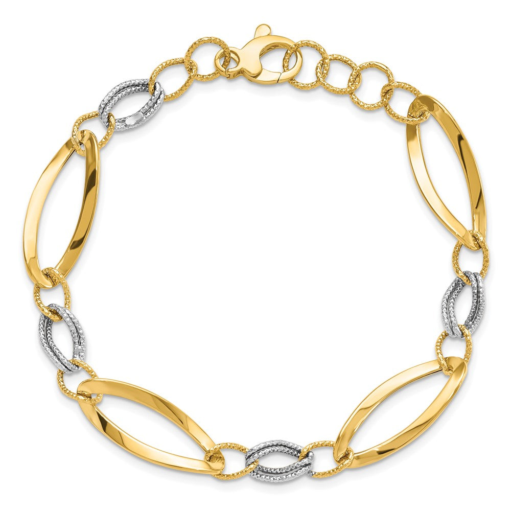 14K Two-tone Polished and D/C Link w/1/2in. ext. Bracelet 7.5  inches