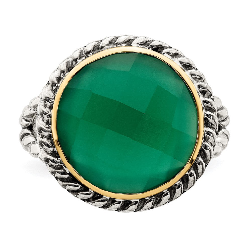 Sterling Silver w/14k Round Green Onyx Ring