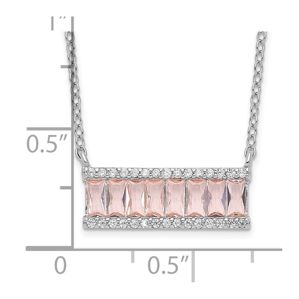 Cheryl M Sterling Silver Rhodium-plated Emerald-cut Pink Nano Crystal and White Brilliant-cut CZ Bar 18 Inch Necklace 18 Inches