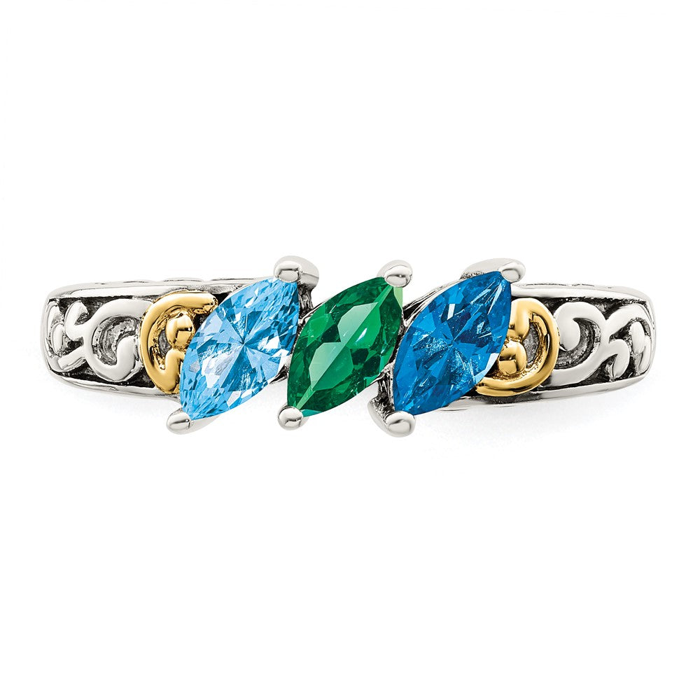 Sterling Silver Antiqued w/14k 3-stone Mother's Ring Mounting