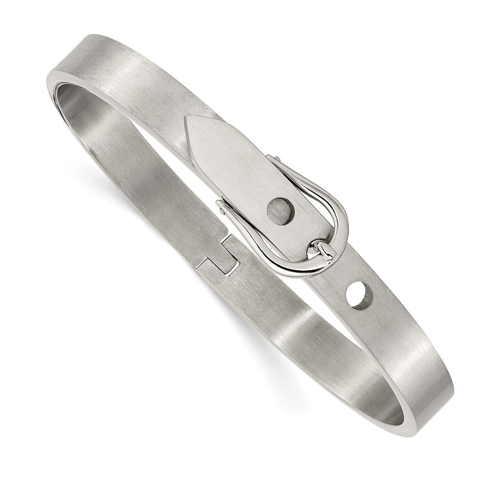 Stainless Steel Brushed and Polished Belt Hinged Bracelet 7.25 inches