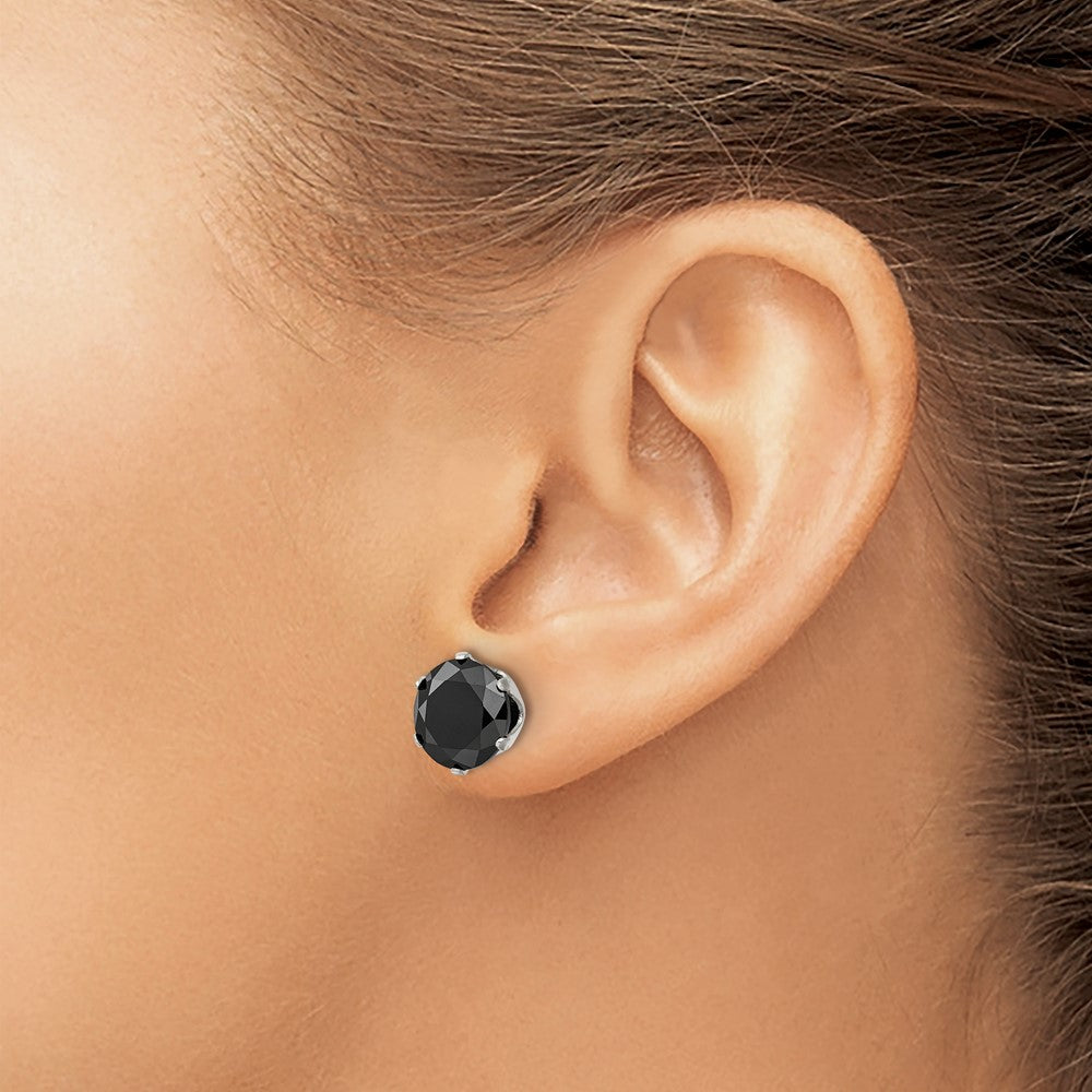 Stainless Steel Polished 10mm Black Round CZ Stud Post Earrings