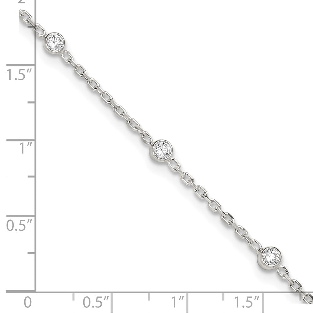 Sterling Silver Polished w/CZ 9 inch Plus1 inch Ext. Anklet 9 inches