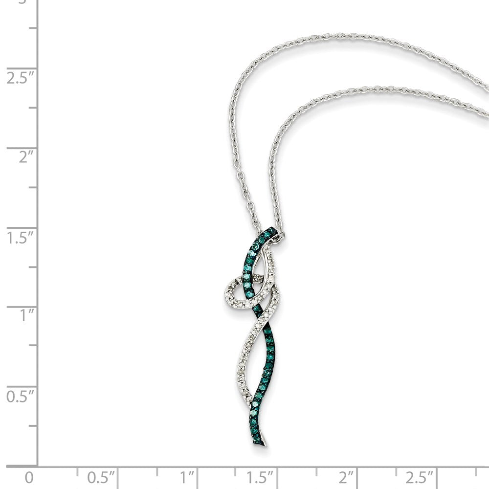 White Night Sterling Silver Rhodium-plated Swirl White and Blue Diamond 18 inch Necklace with 2 Inch Extender 18 Inches