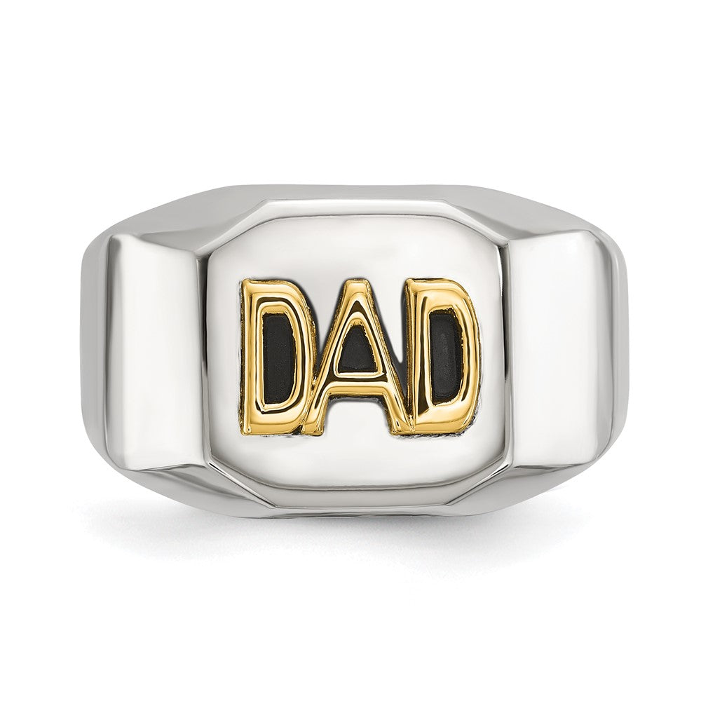 Chisel Stainless Steel Polished with 14K Gold Accent DAD with Black Enamel Signet Ring Size - 9
