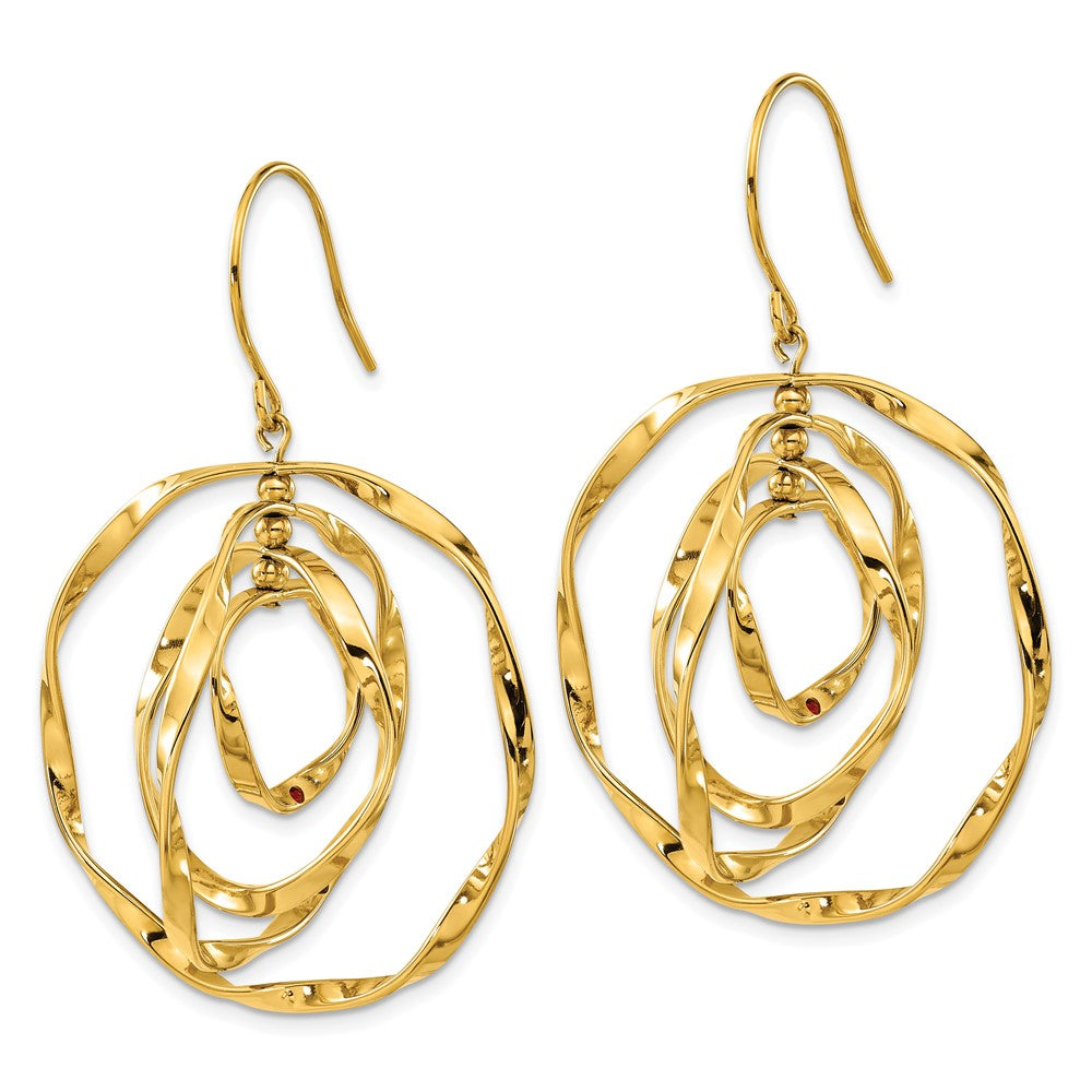 Stainless Steel Polished Yellow IP w/Red Preciosa Crystal Dangle Earrings