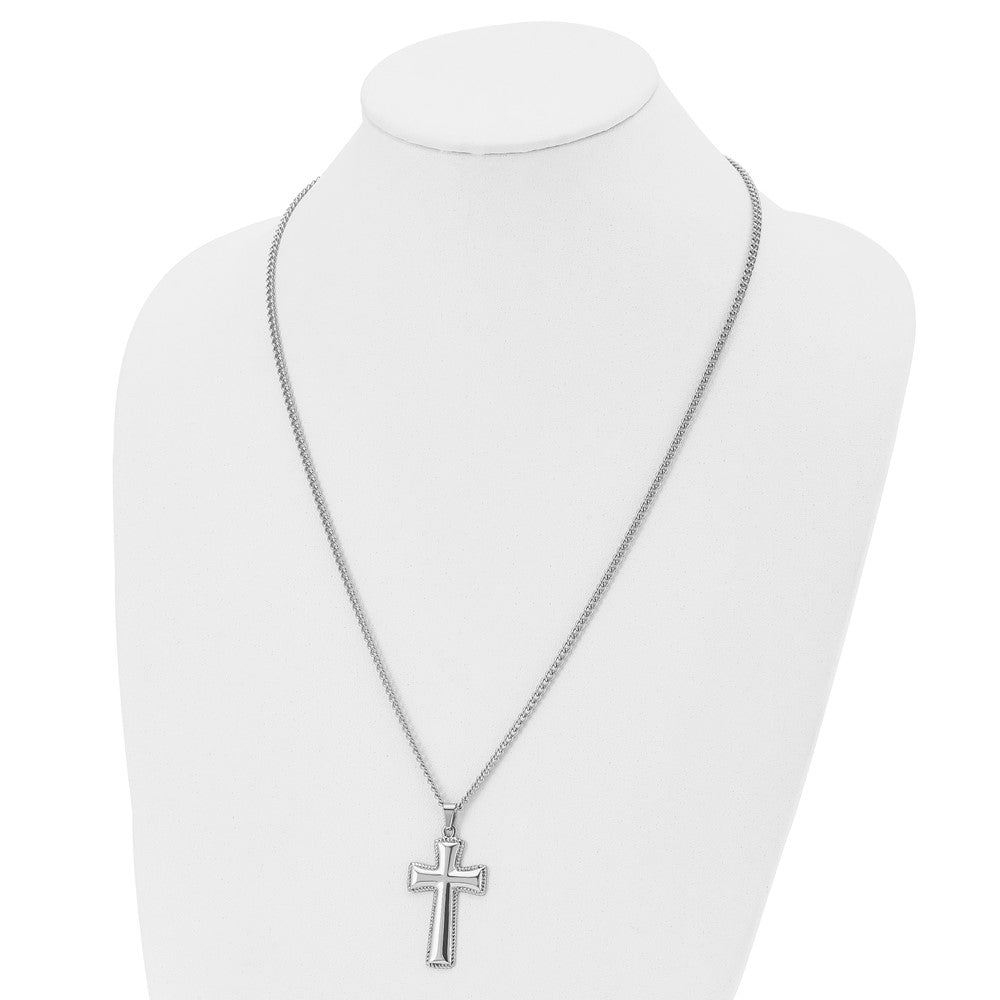Stainless Steel Polished Pillow Cross 24in Necklace