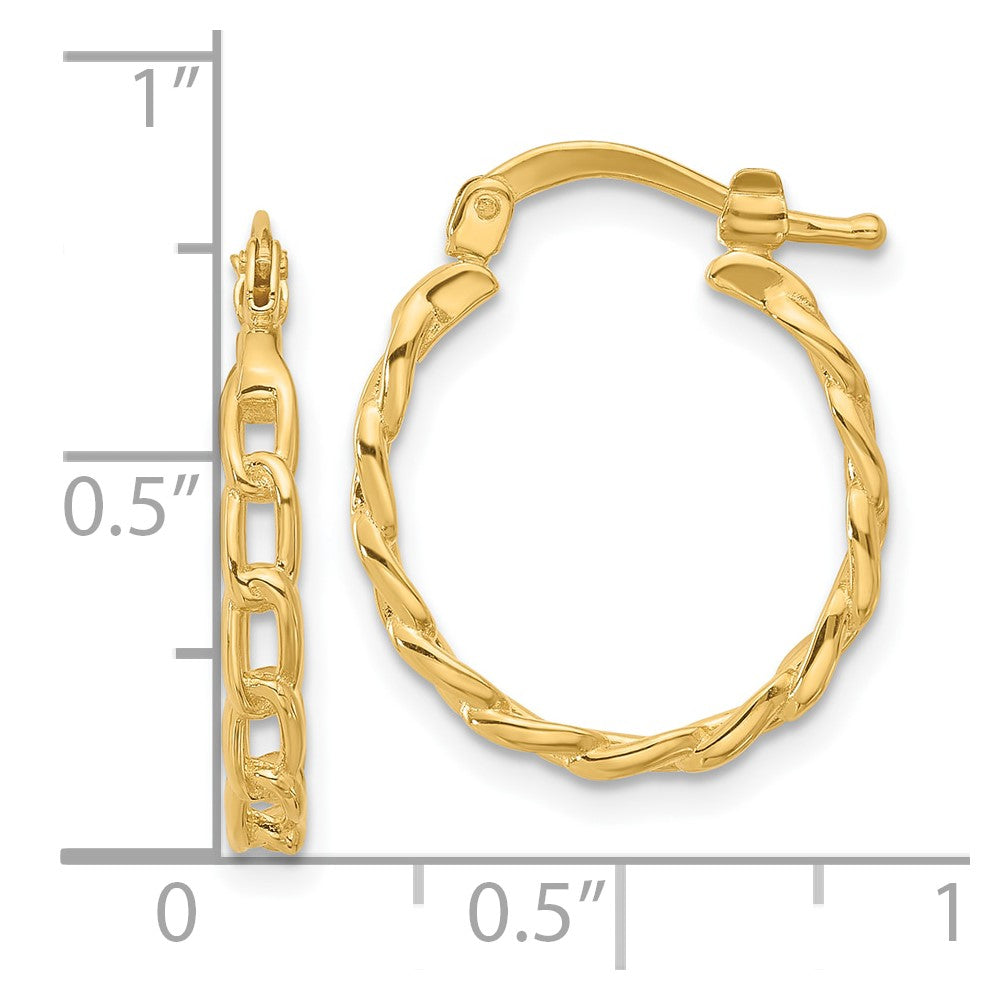 14K Polished Curb Link Design Hoop Earrings