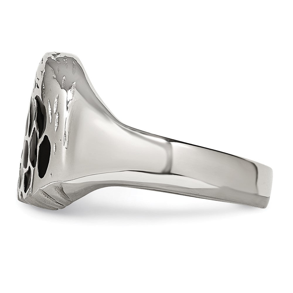 Stainless Steel Polished and Textured Black Enameled Eagle Ring Size - 10